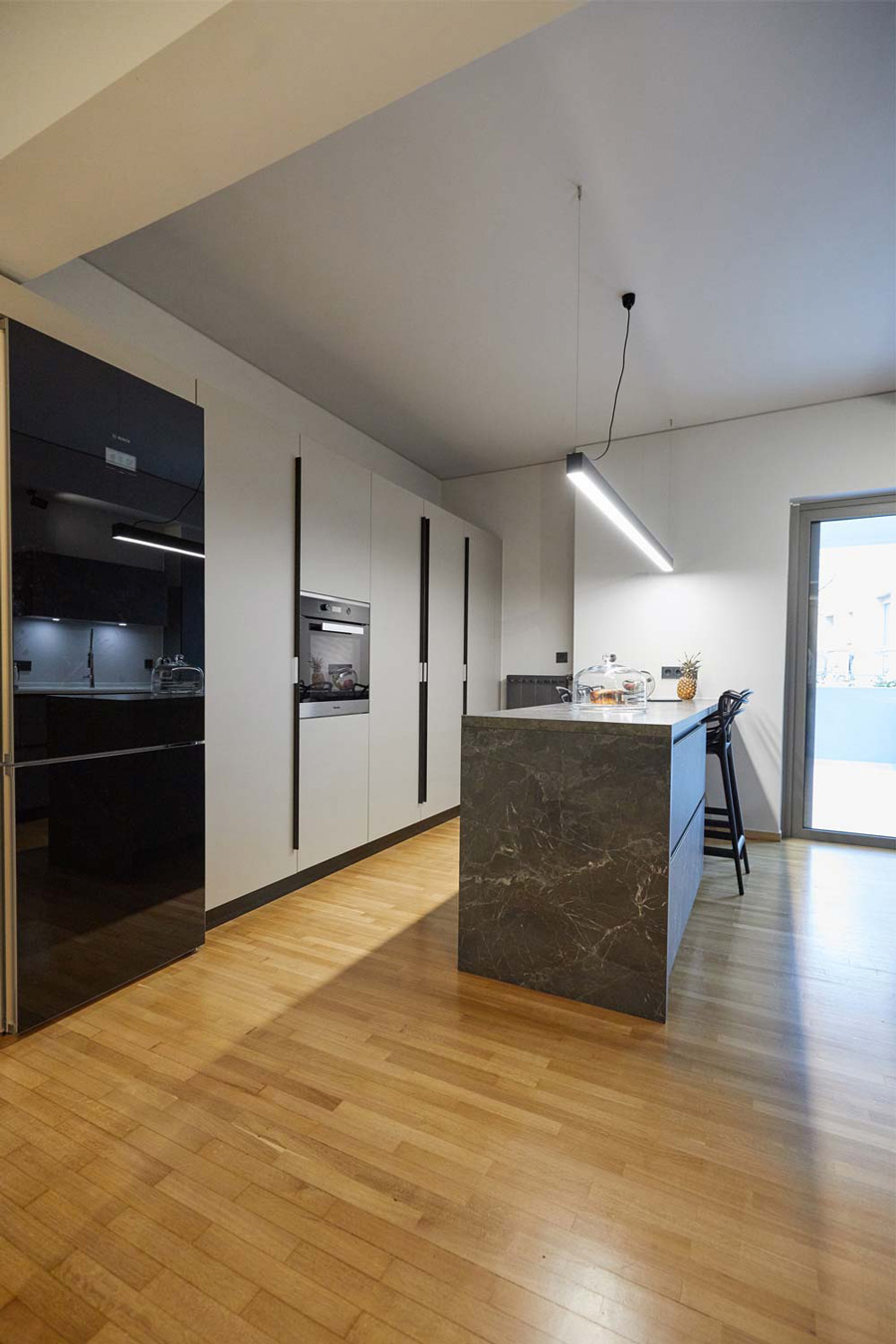 Open plan, grey kitchen modern design