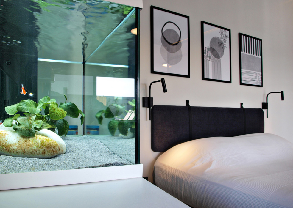 Beautiful aquarium-bedroom interior design.