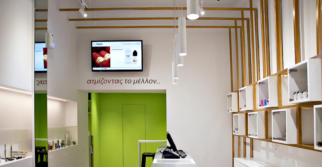 Interior design of electronic cigarette store. 