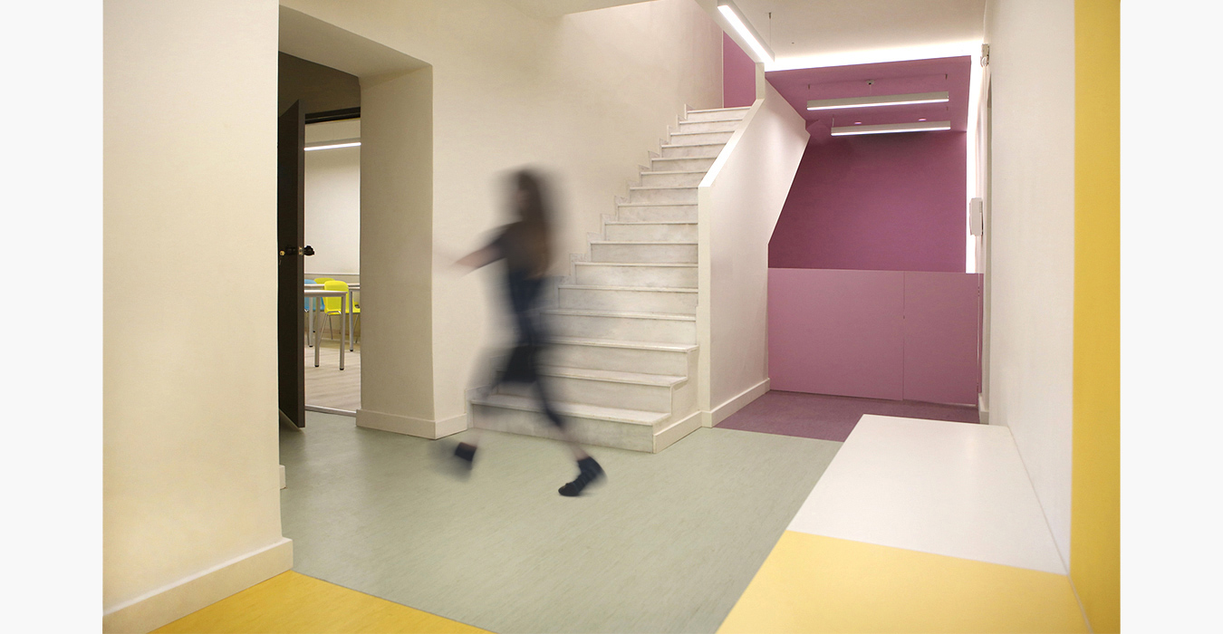 Lilac colour designates the reception in the floor plan