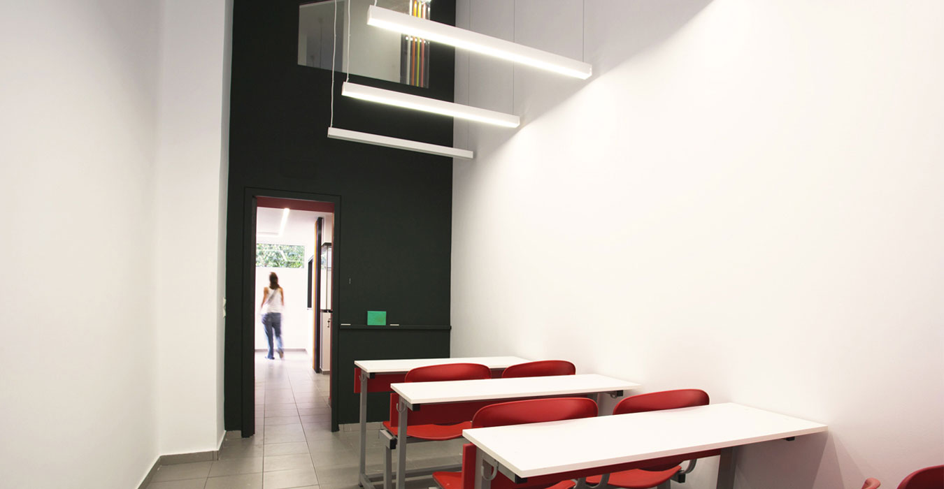 Interior of a double height classroom